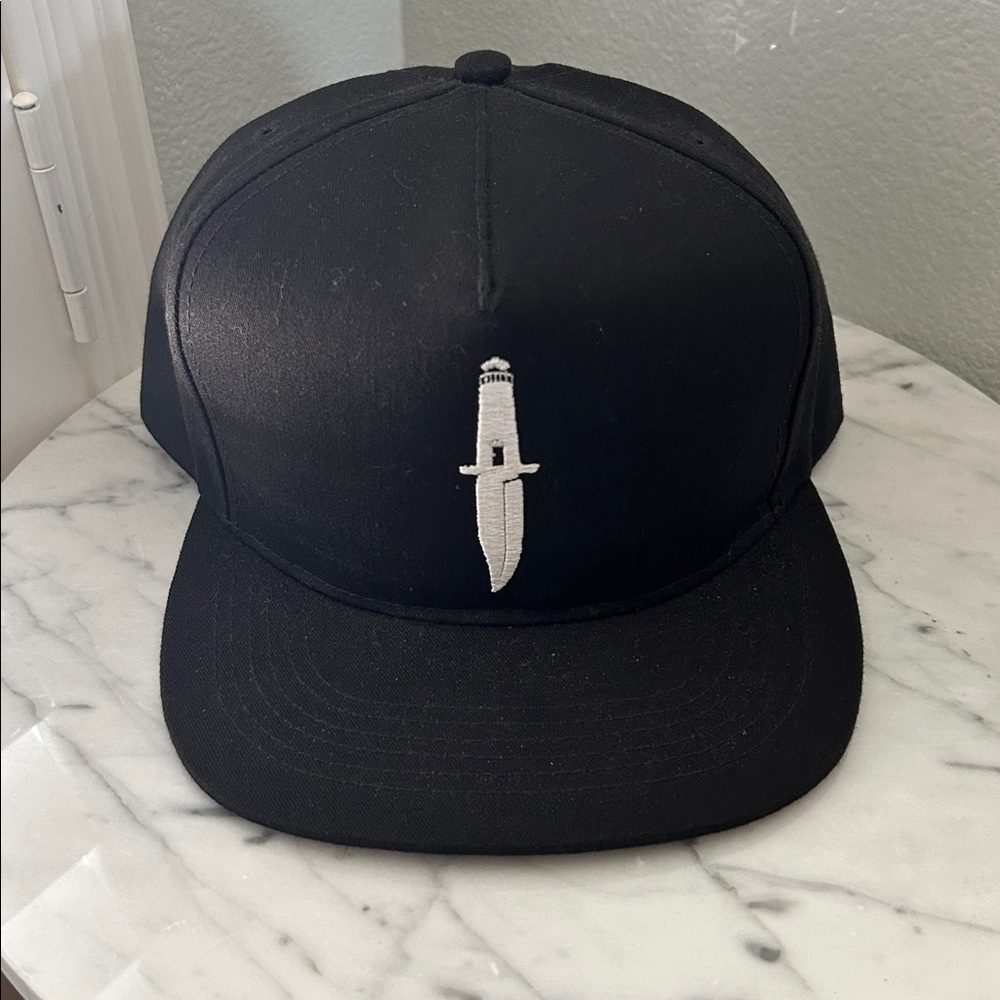 City Fog OS Black Cap with White Boathouse Knife Embroidery